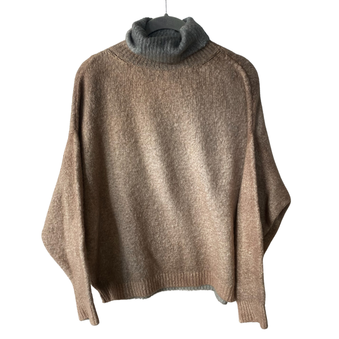 Cotton Bicolor High Neck in Taupe