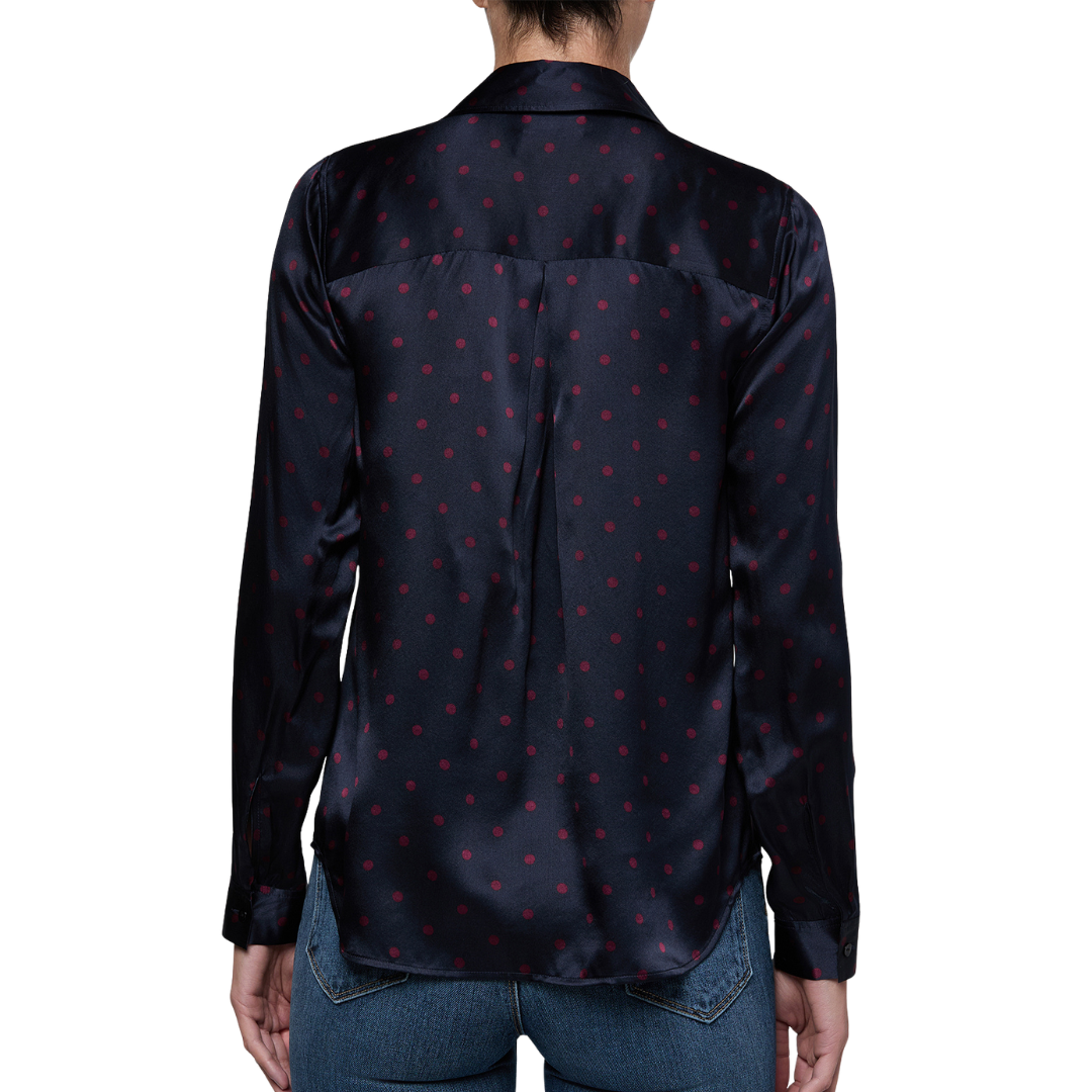 Tyler Silk Blouse in Midnight Deep Sangria Polka Dot