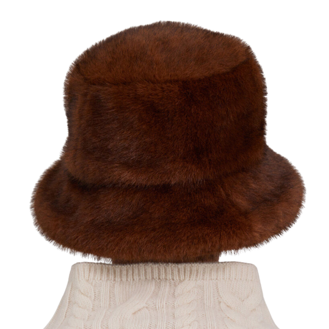Mink-Effect Fur-Touch Hat in Dark Brown