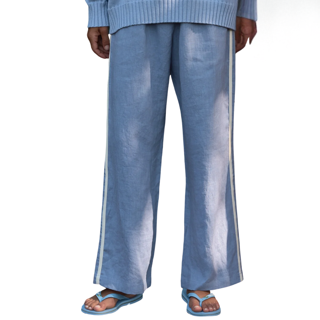 The Linen Crop Stripe Pant in Cornflower