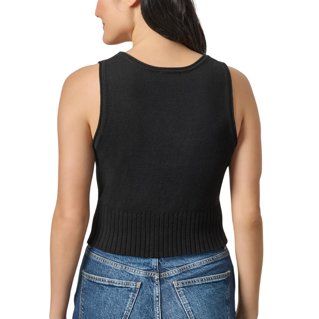 Cropped Scoop Tank Sweater in Black