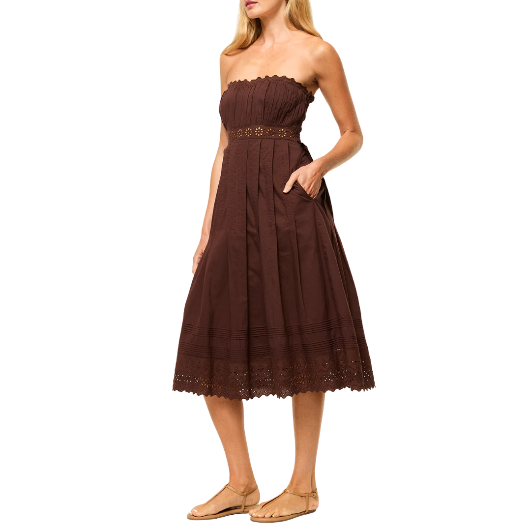 Persis Dress in Brown Eyelet