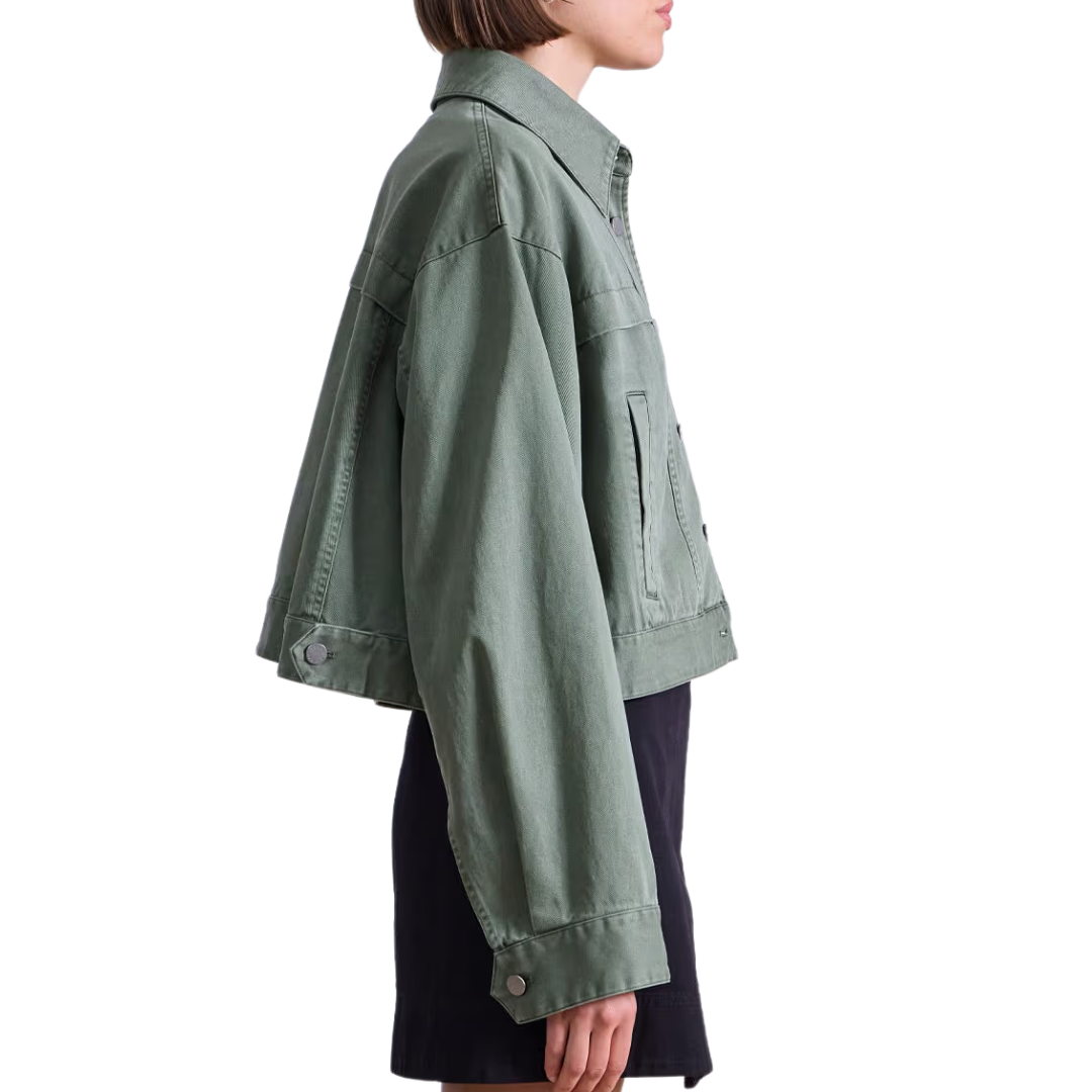 Cropped Trapeze Jacket in Thyme