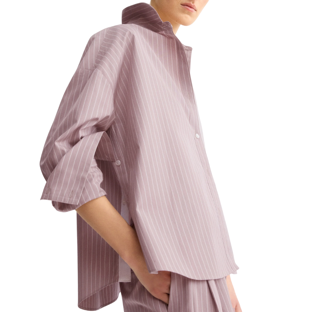 Watts Side Button Shirt in Rose Stripe