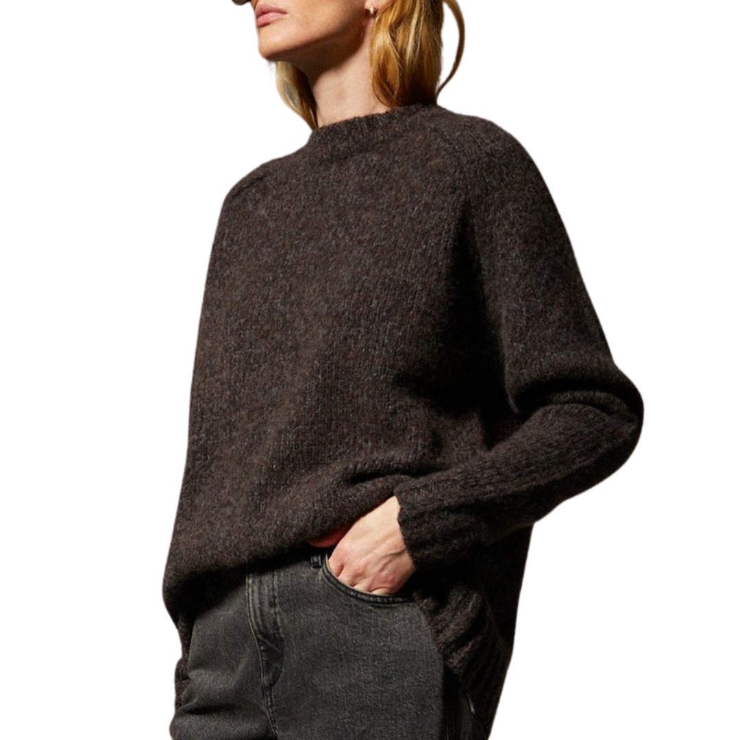 Cashmere Silk Crewneck Sweater in Brown Melange