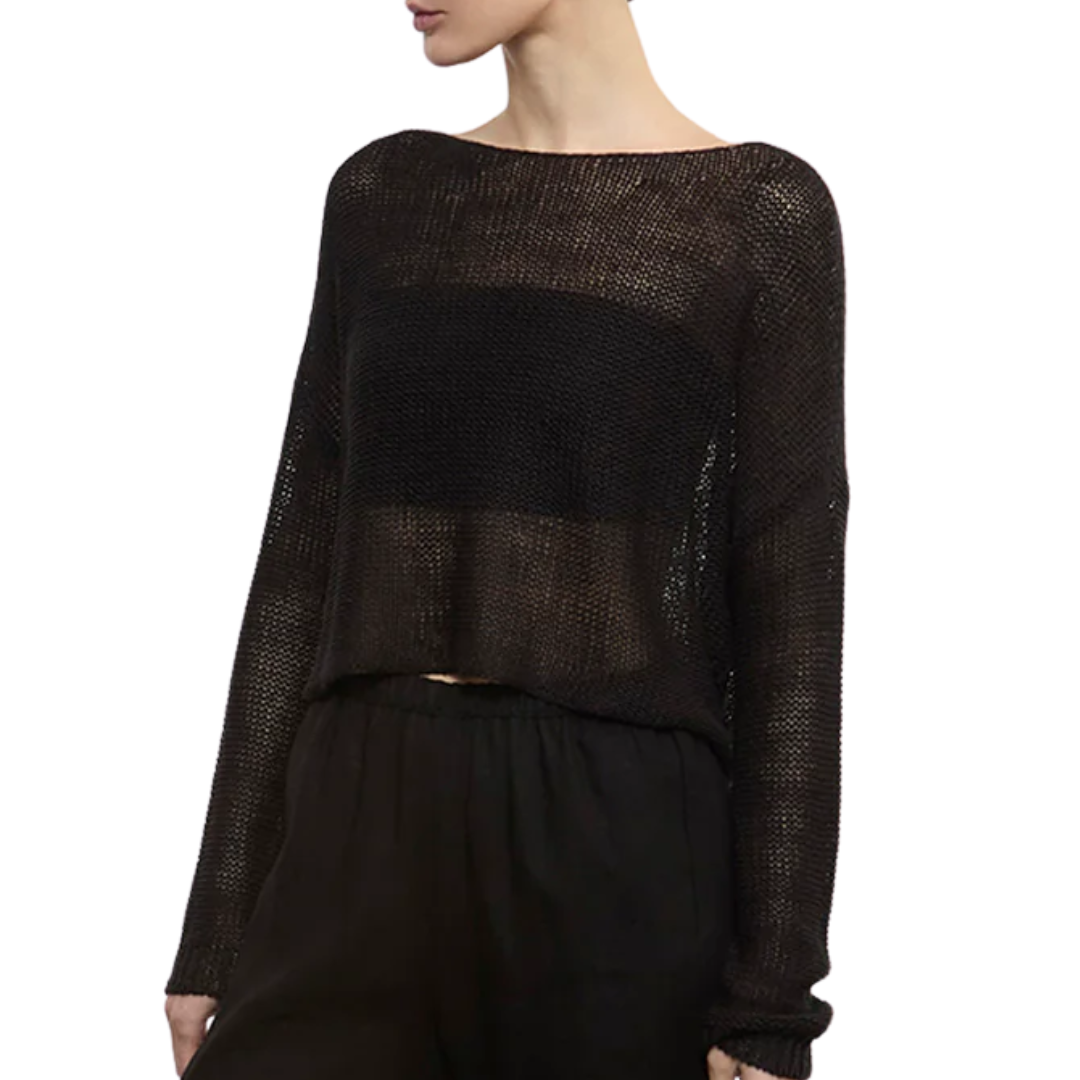 Linen Knit Bateau Sweater in Black