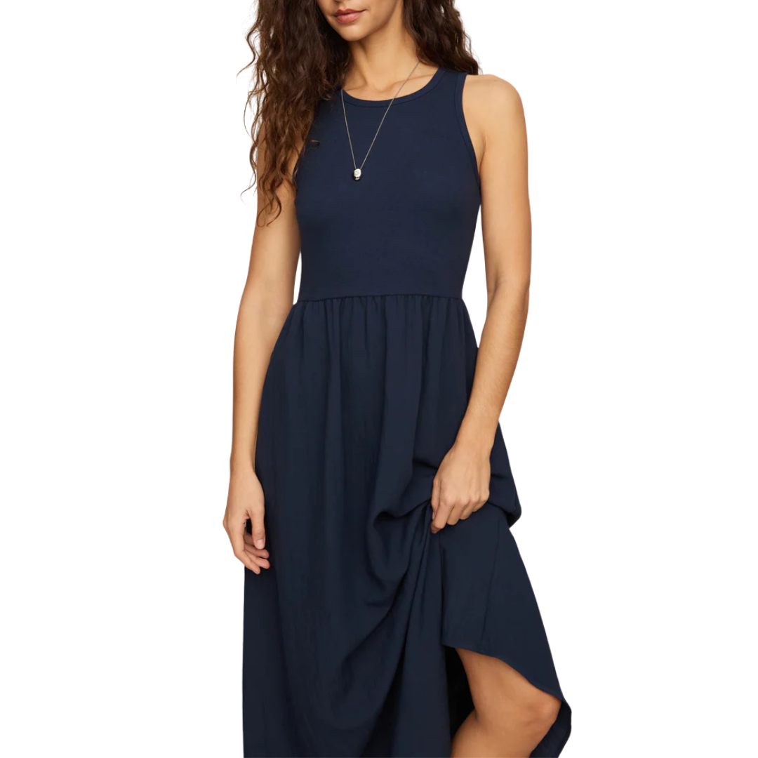 Charlotte Rib Midi Dress in Eclipse