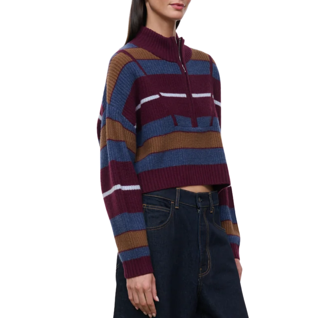 Cropped Hampton Cashmere Sweater in Monaco Stripe