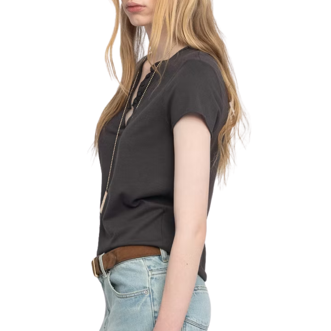 Henley T-Shirt Tuni in Dark Chocolate