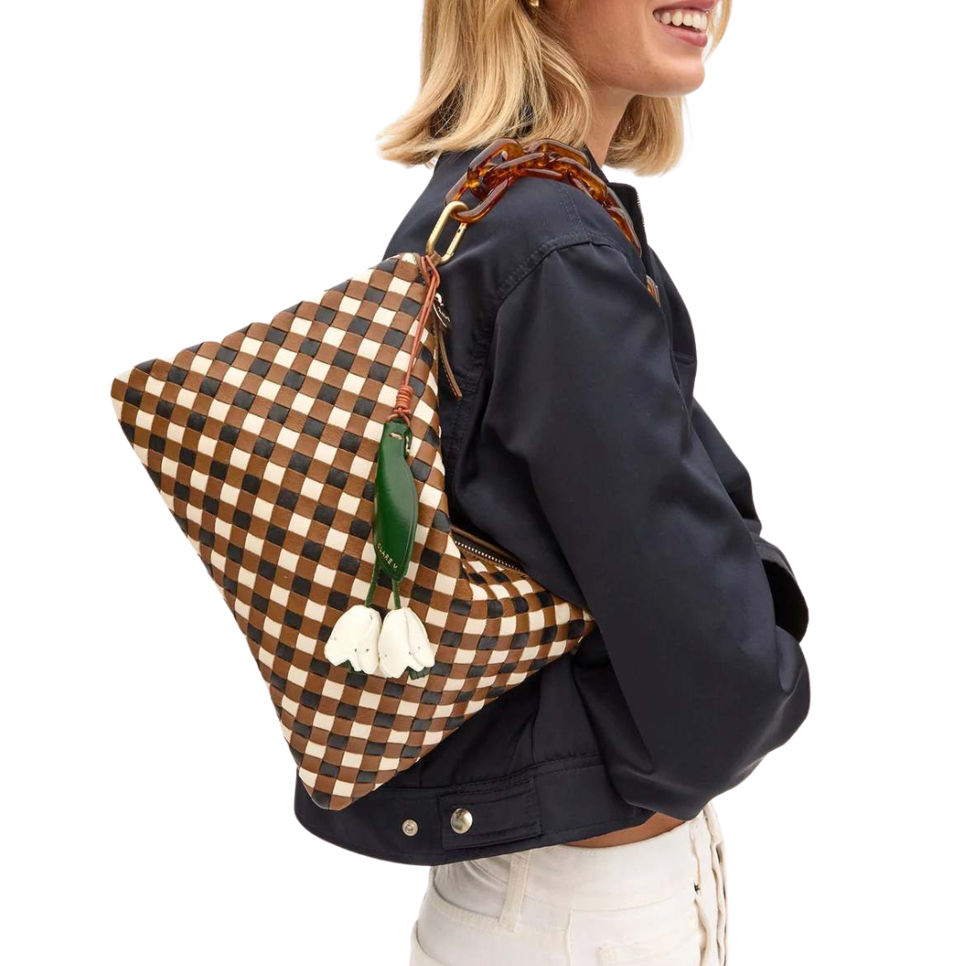 Flat Clutch w/ Tabs in Oat Gingham Woven