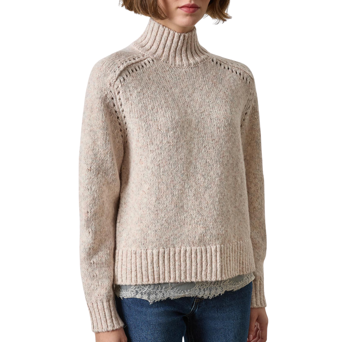 Lace Trim Pullover Sweater in Gardenia