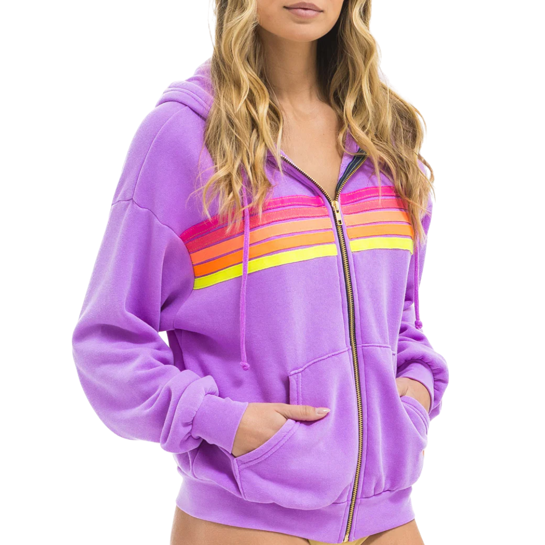 5 Stripe Zip Hoodie in Neon Purple/Neon