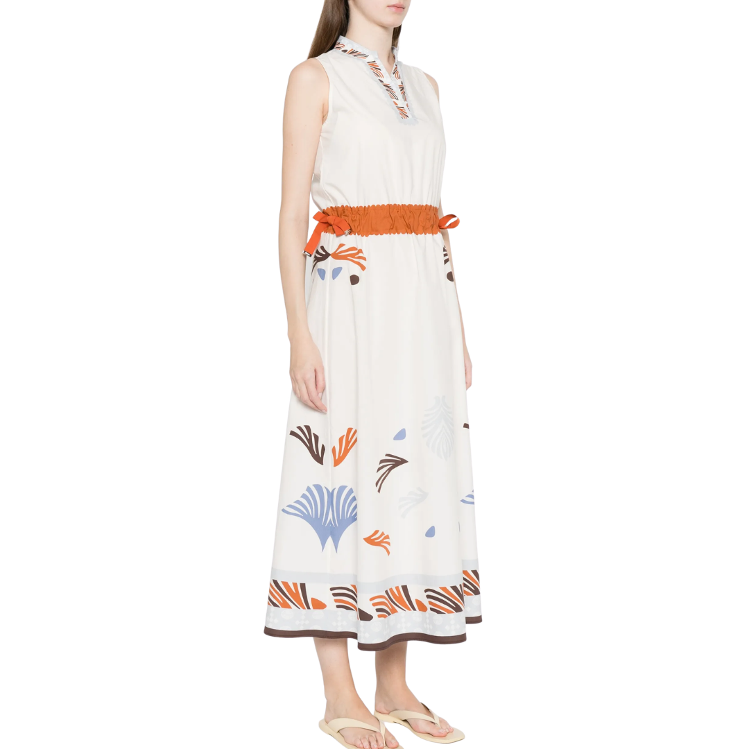 Woven Pattern Hem Midi Dress in Multi
