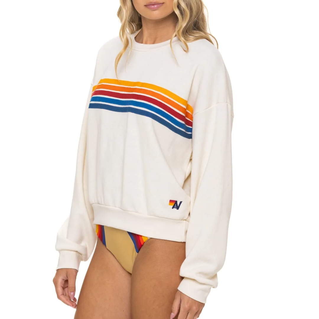 5 Stripe Relaxed Crew Sweatshirt in Vintage White