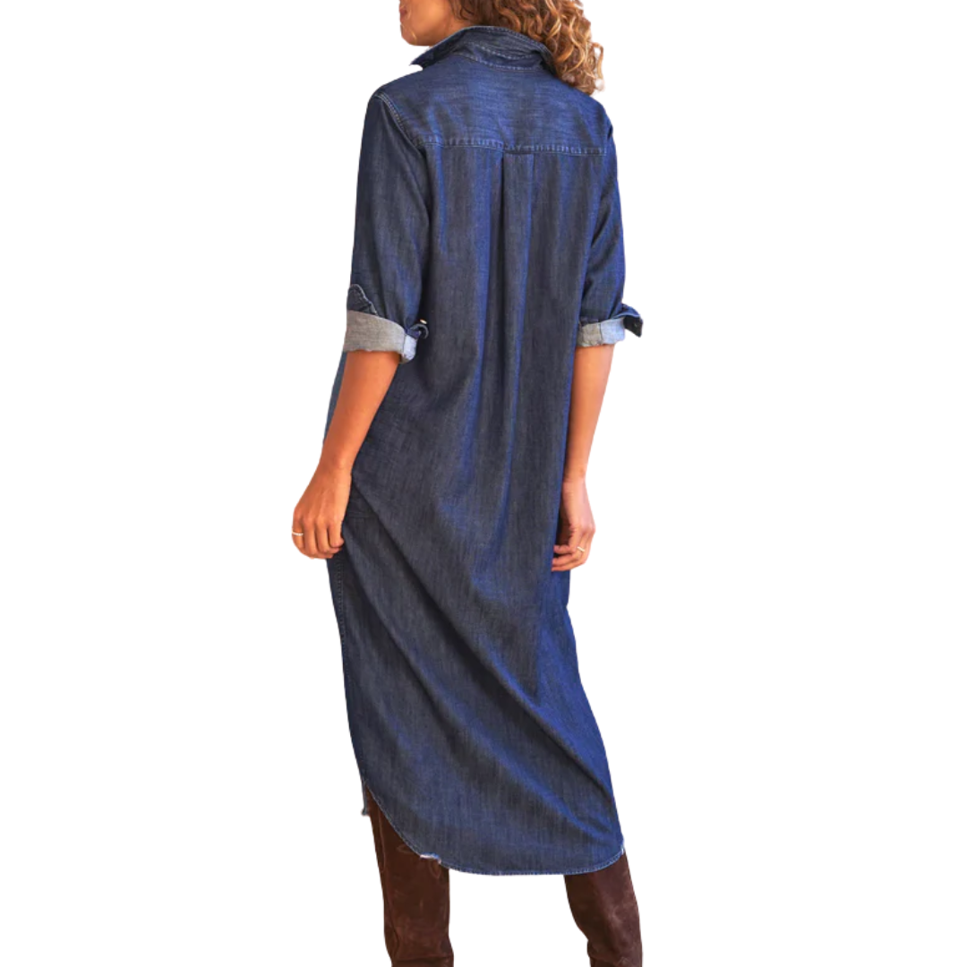 Rory Maxi Shirtdress in Vintage Dark Indigo Wash