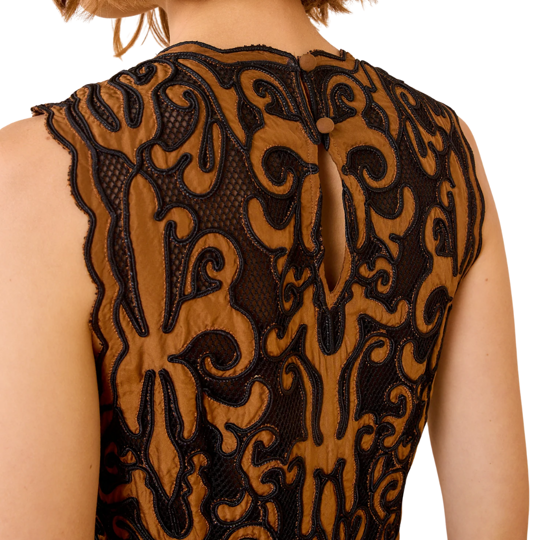 Auryn Applique Sleeveless Long Dress in Saffron