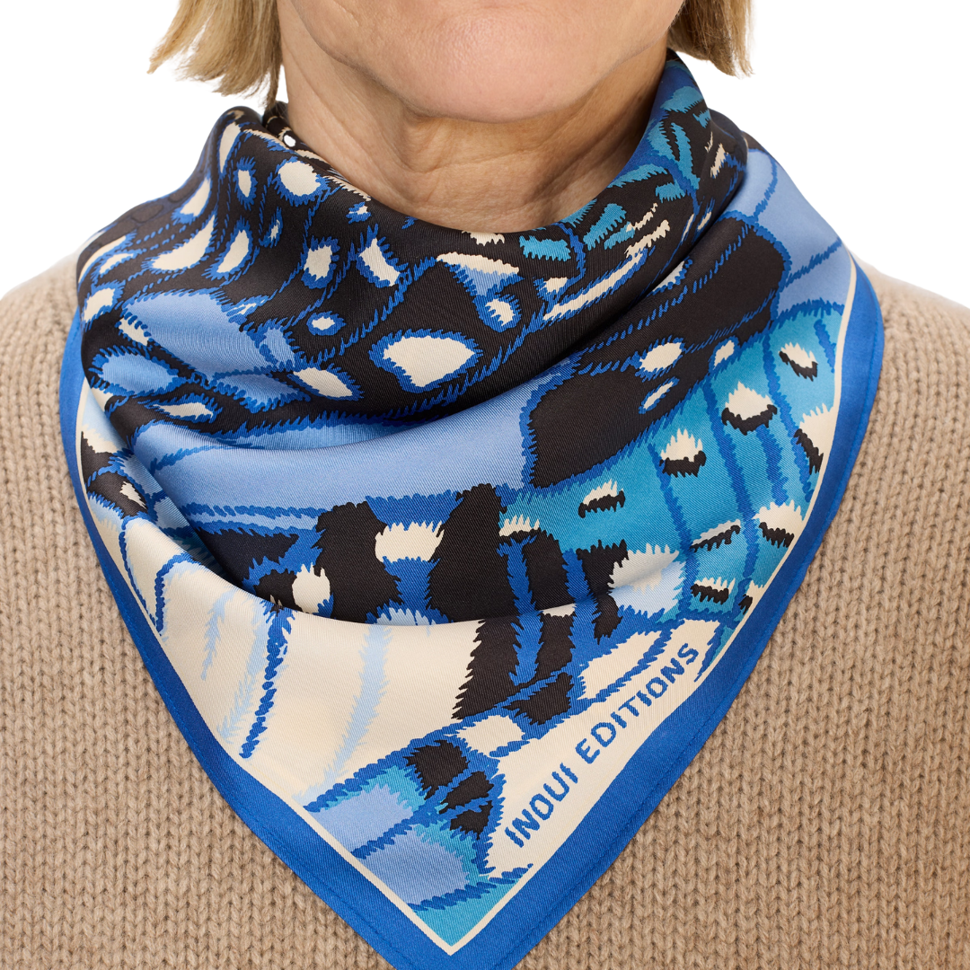 Square Papillons Scarf in Blue
