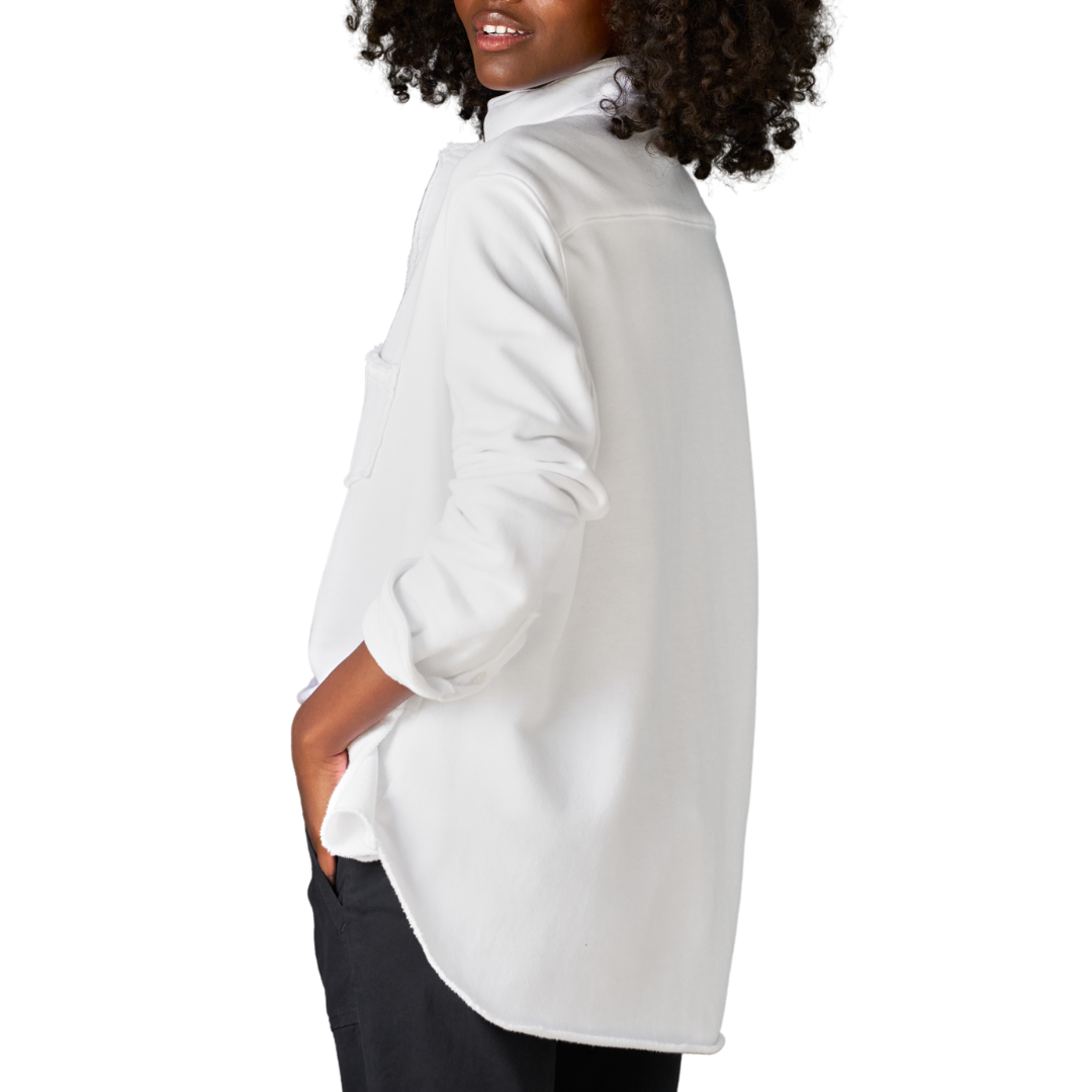 Eileen Relaxed Button-Up in White Triple Fleece