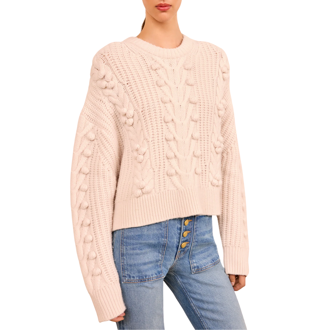 Indra Cable Knit Pullover in Alabaster