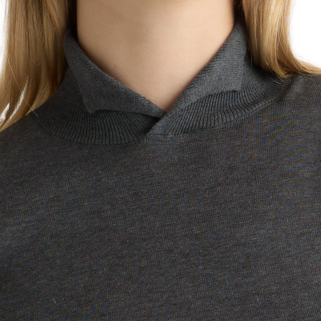 Gia Cotton-Silk Turtleneck Knit Top in Heather Charcoal
