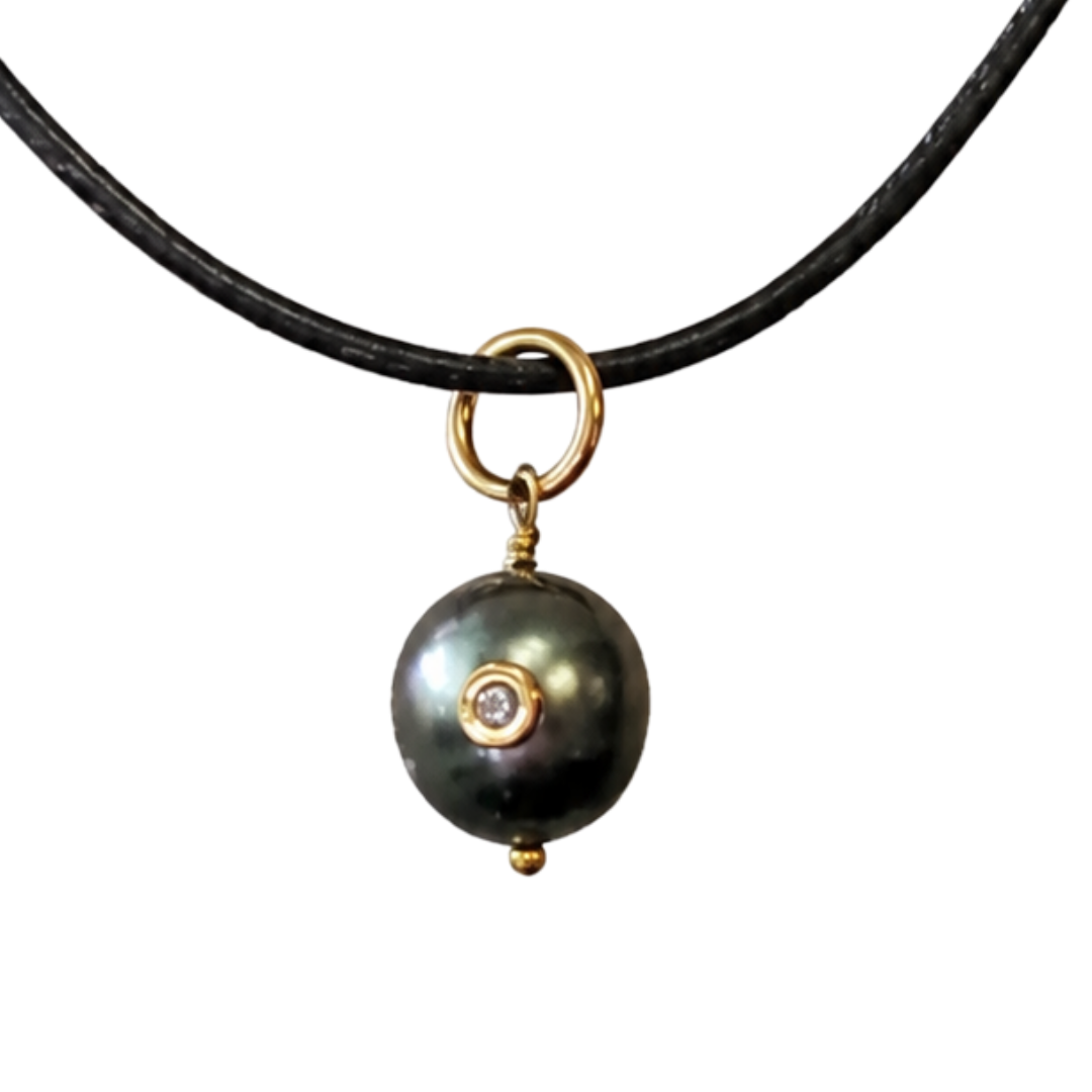 Tahitian Single Pearl Diamond 16" Necklace