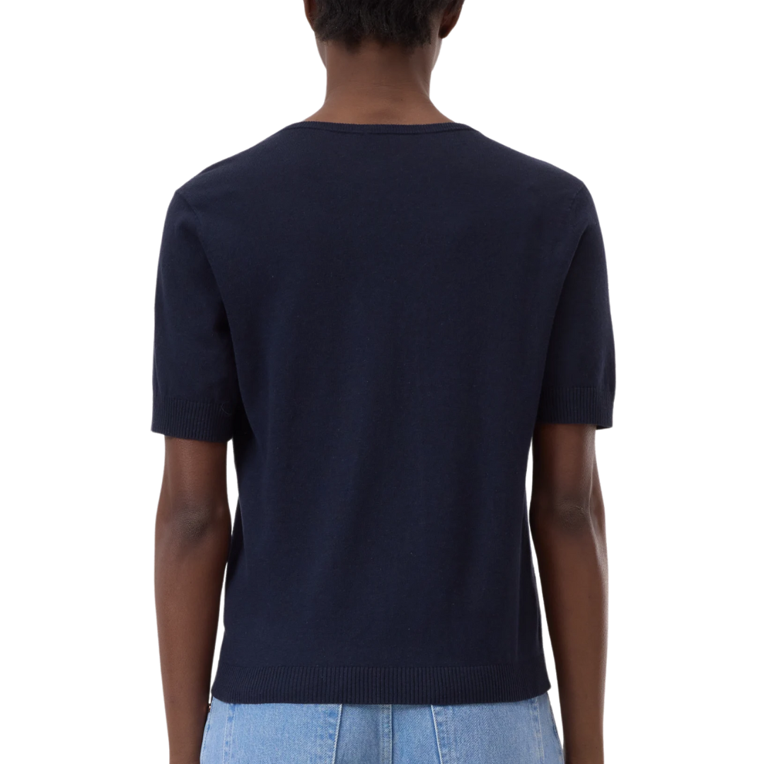 Knitted Linen Mix Top in Dark Night