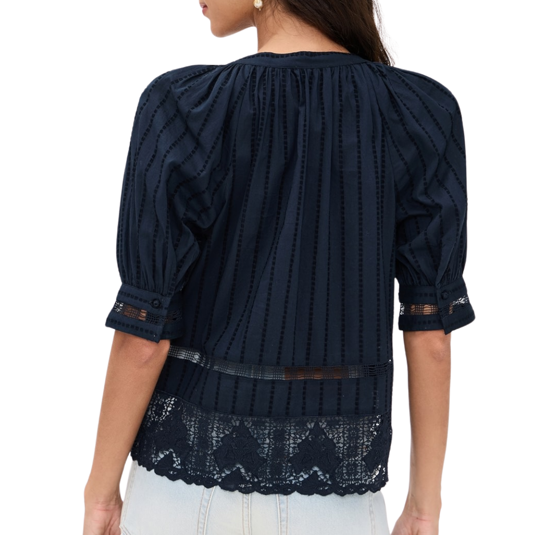 Faye Puff Sleeve Blouse in Midnight