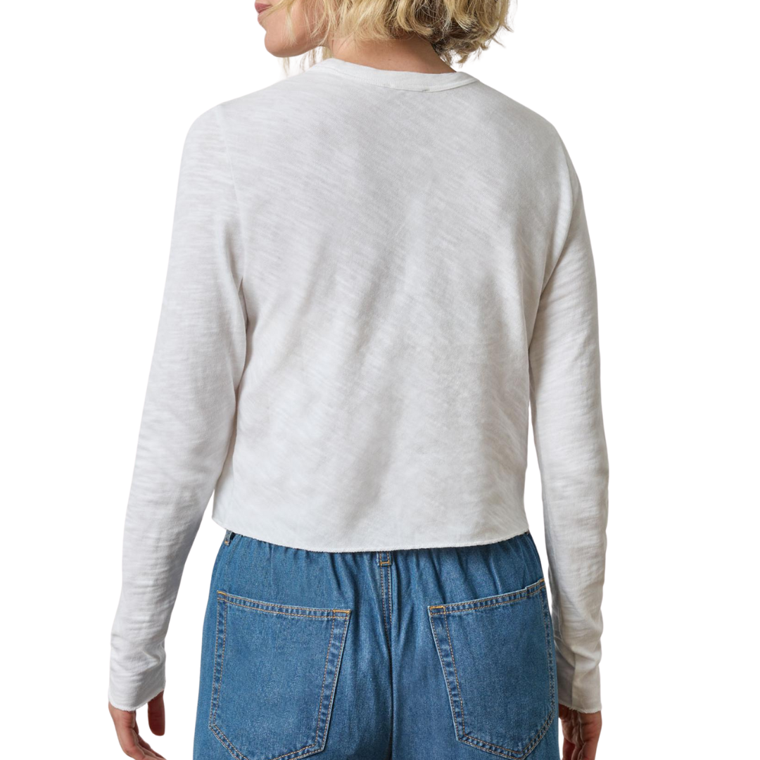 Long Sleeve Cropped Tee in White