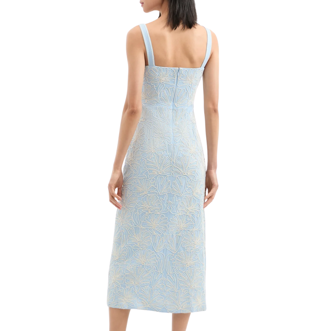 Ella Embroidered Midi Dress in Bluebell/Ecru
