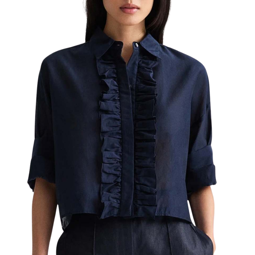 Next Ex Shirt with Ruffle Collar in Midnight