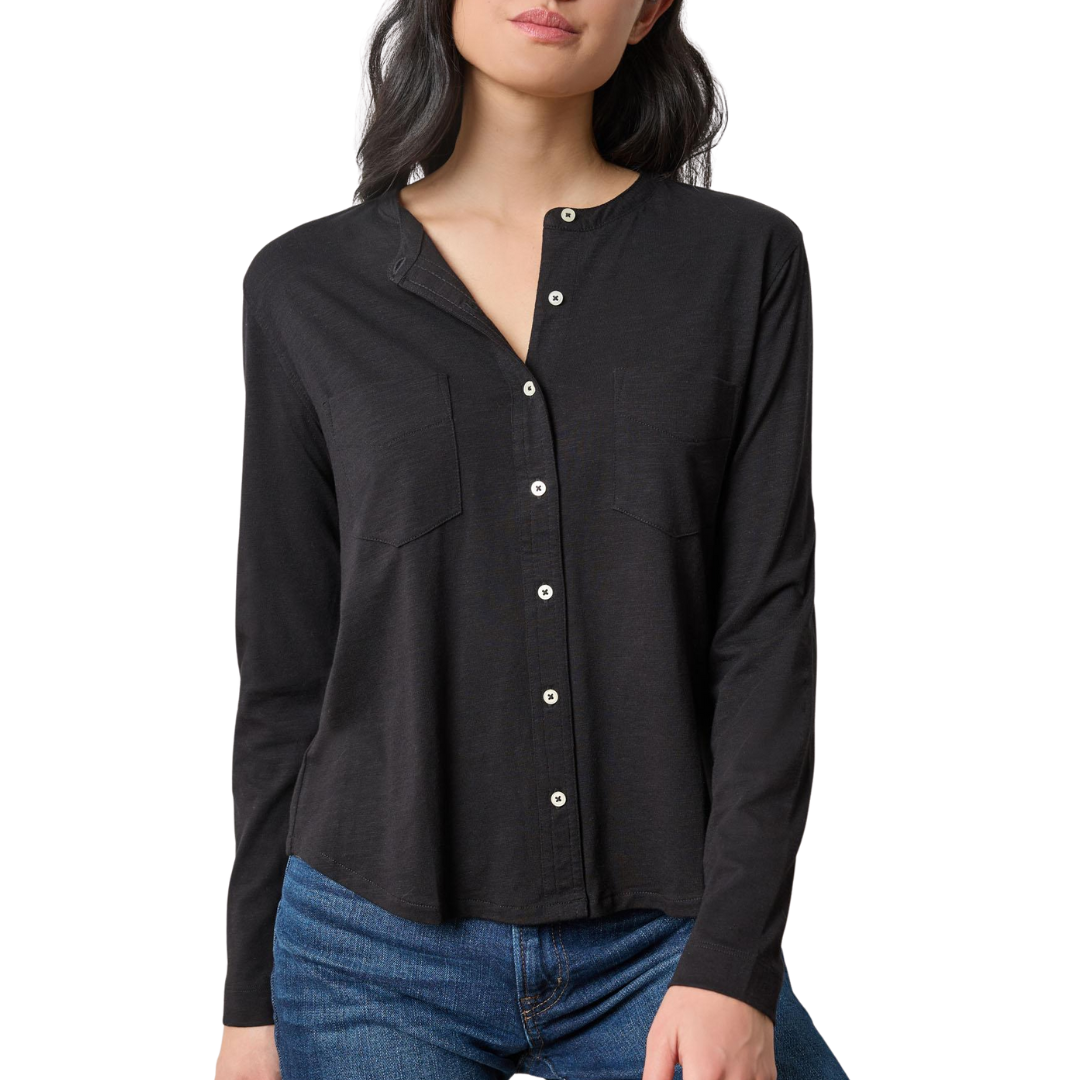 Mandarin Collar Button Down Top in Black