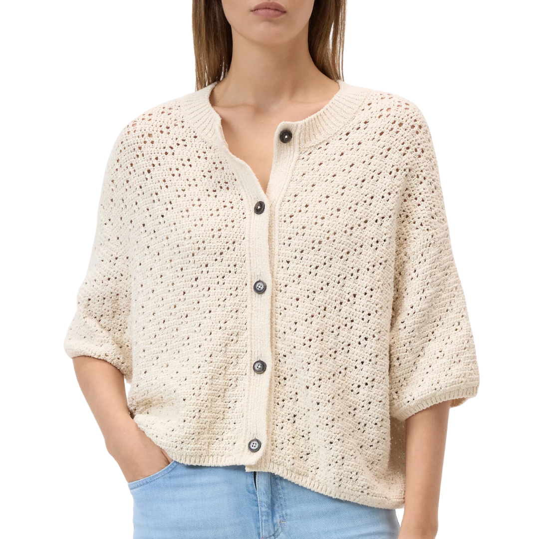 Crew Neck Knit Cardigan in Ivory