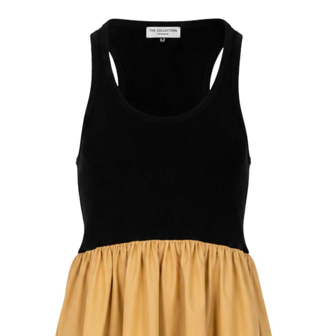 Cotton Cashmere Mixed Media Tank Dress in Black