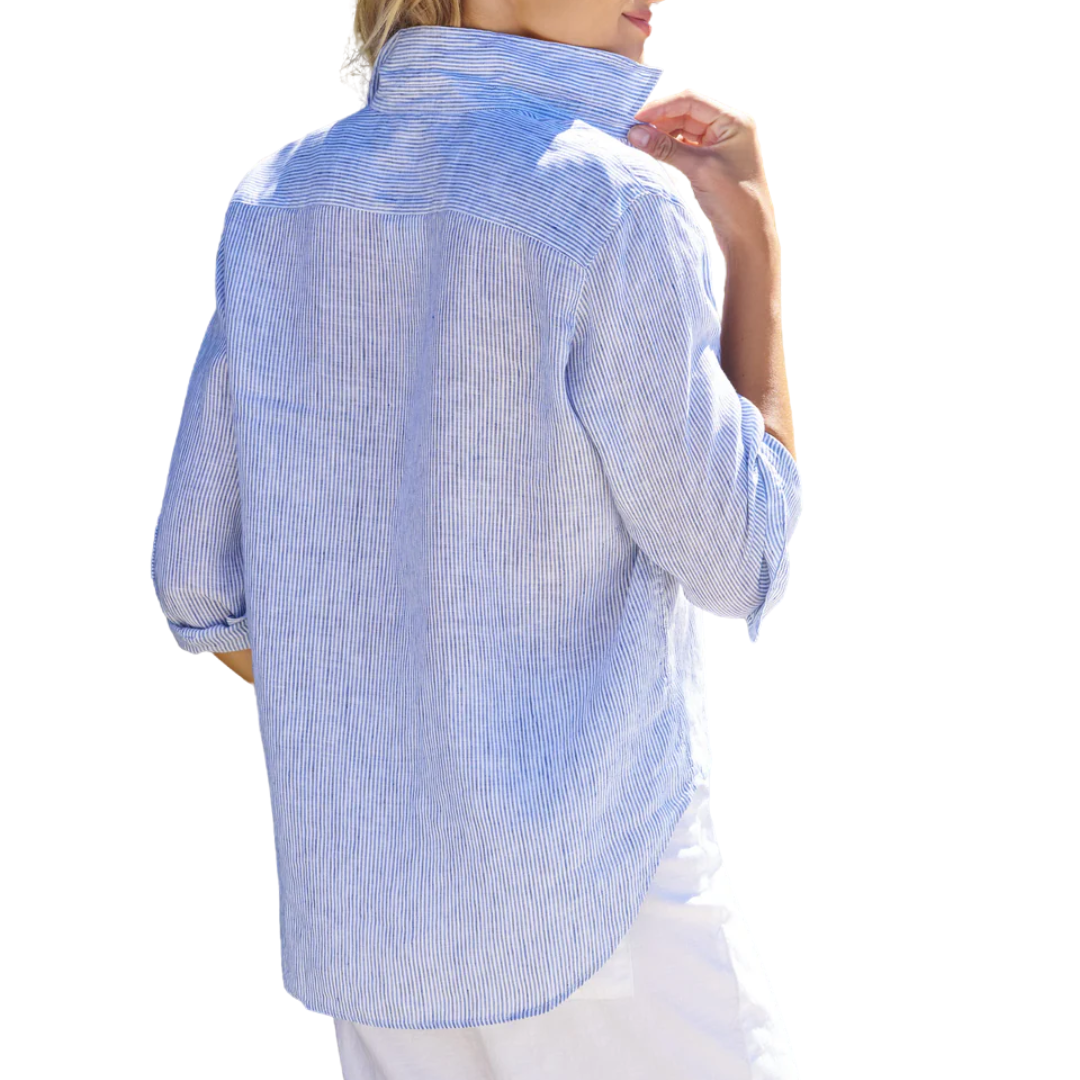 Eileen Relaxed Button-Up Shirt in Thin Blue Stripe