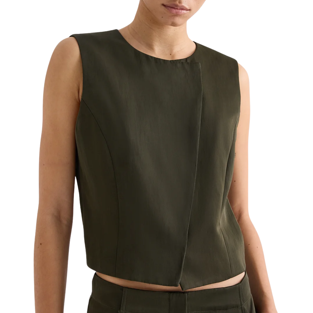 High Neck Hidden Placket Vest in Rosin