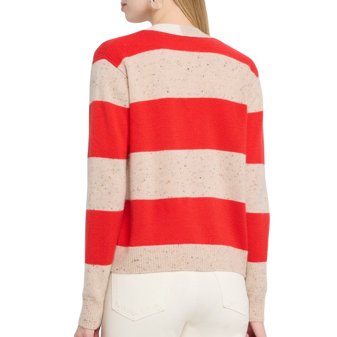 4-Ply Rugby Cardigan in Wild Rice/Redhot/Chalk Combo