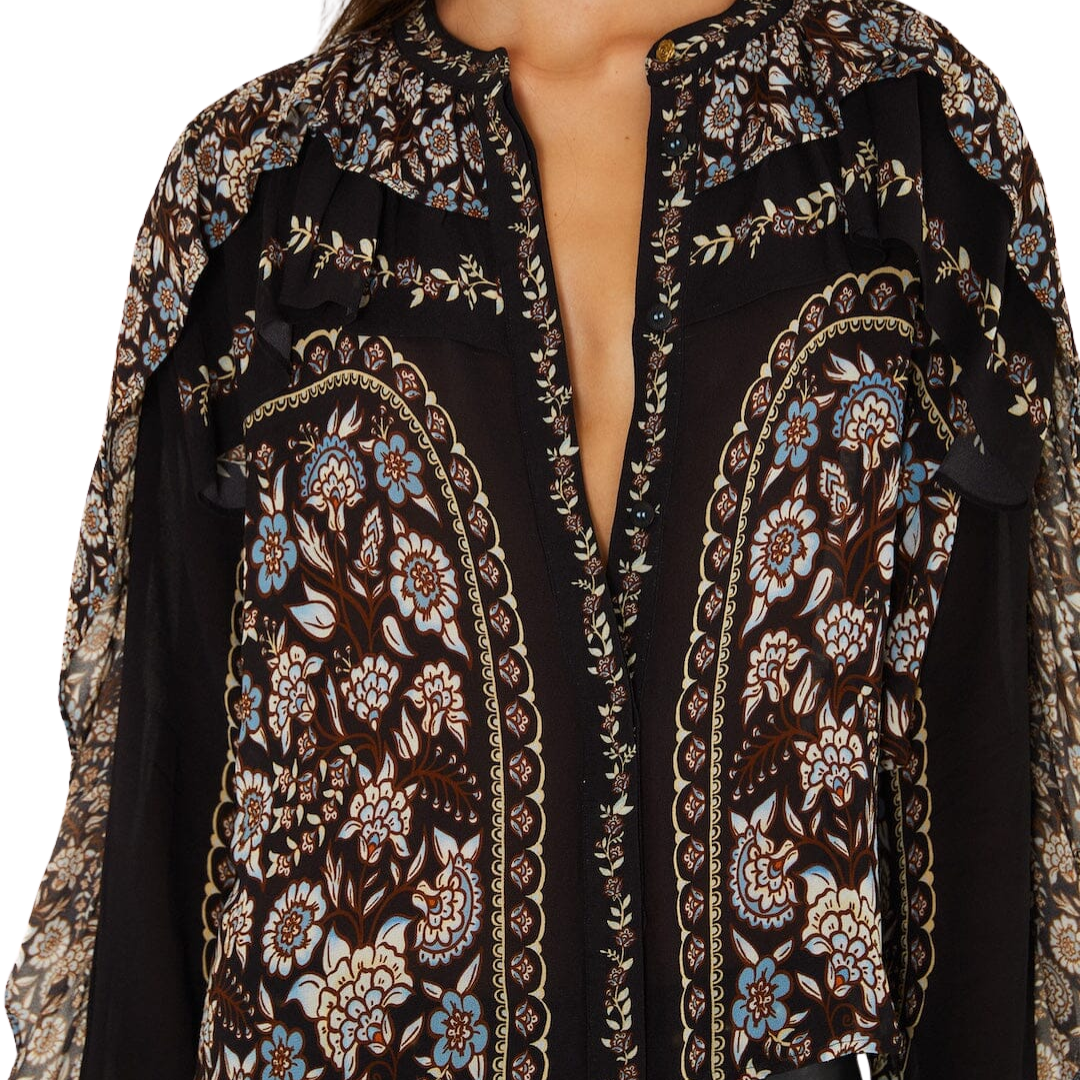 Long Sleeve Ruffled Blouse in Daniela Black