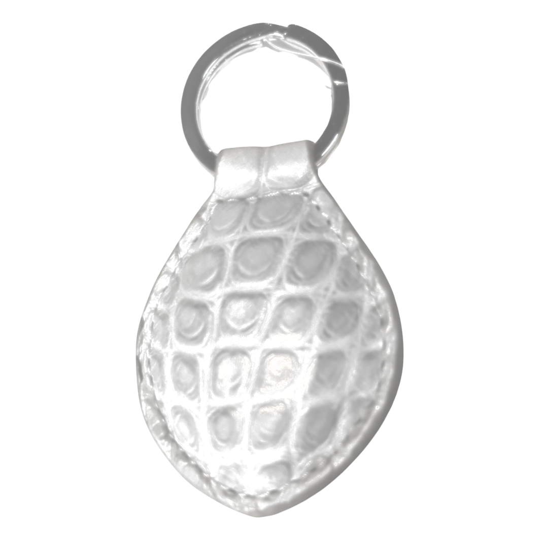 Matte Alligator Tear Drop Key Fob in White