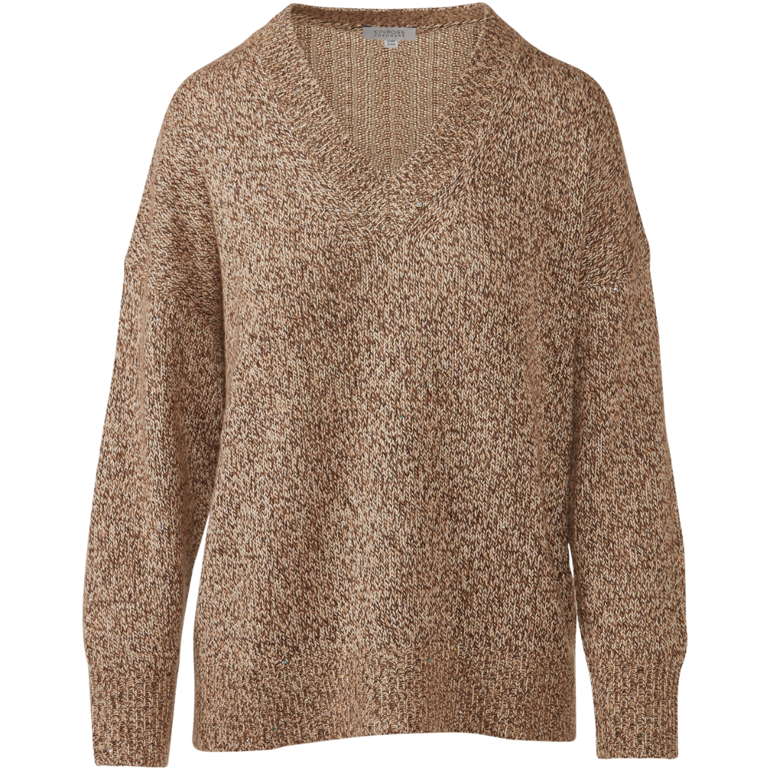 Sequin Marled V-Neck Pullover in Scotch