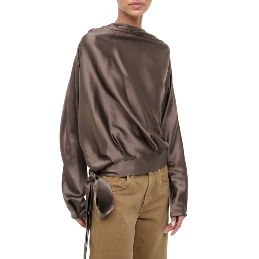 Phoebe Silk Top in Truffle