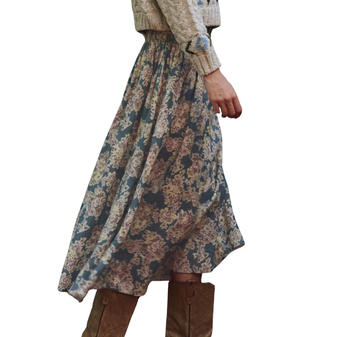 The Canary Skirt in Indigo Floral