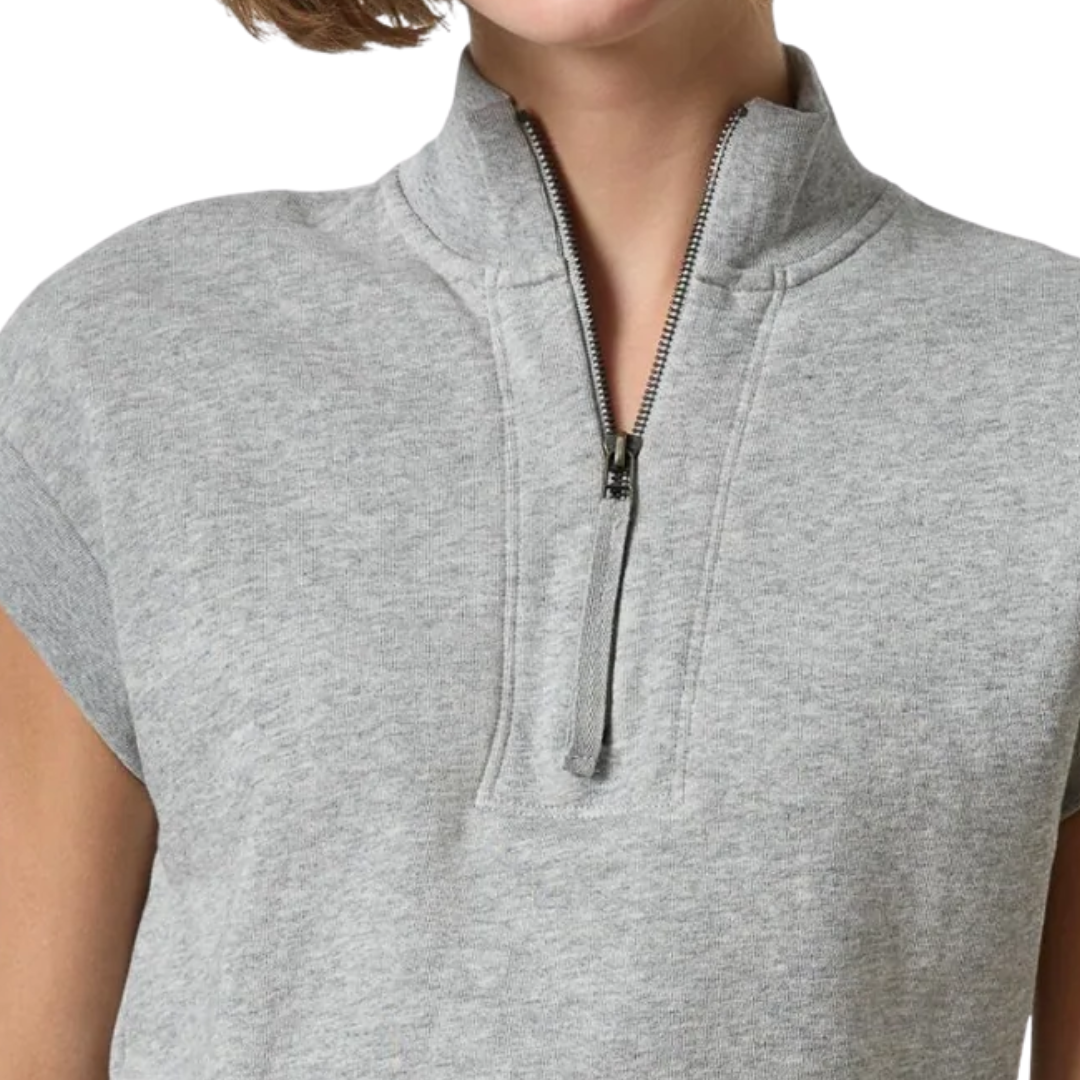 Sleeveless Zip Mock Neck Top in Heather Grey