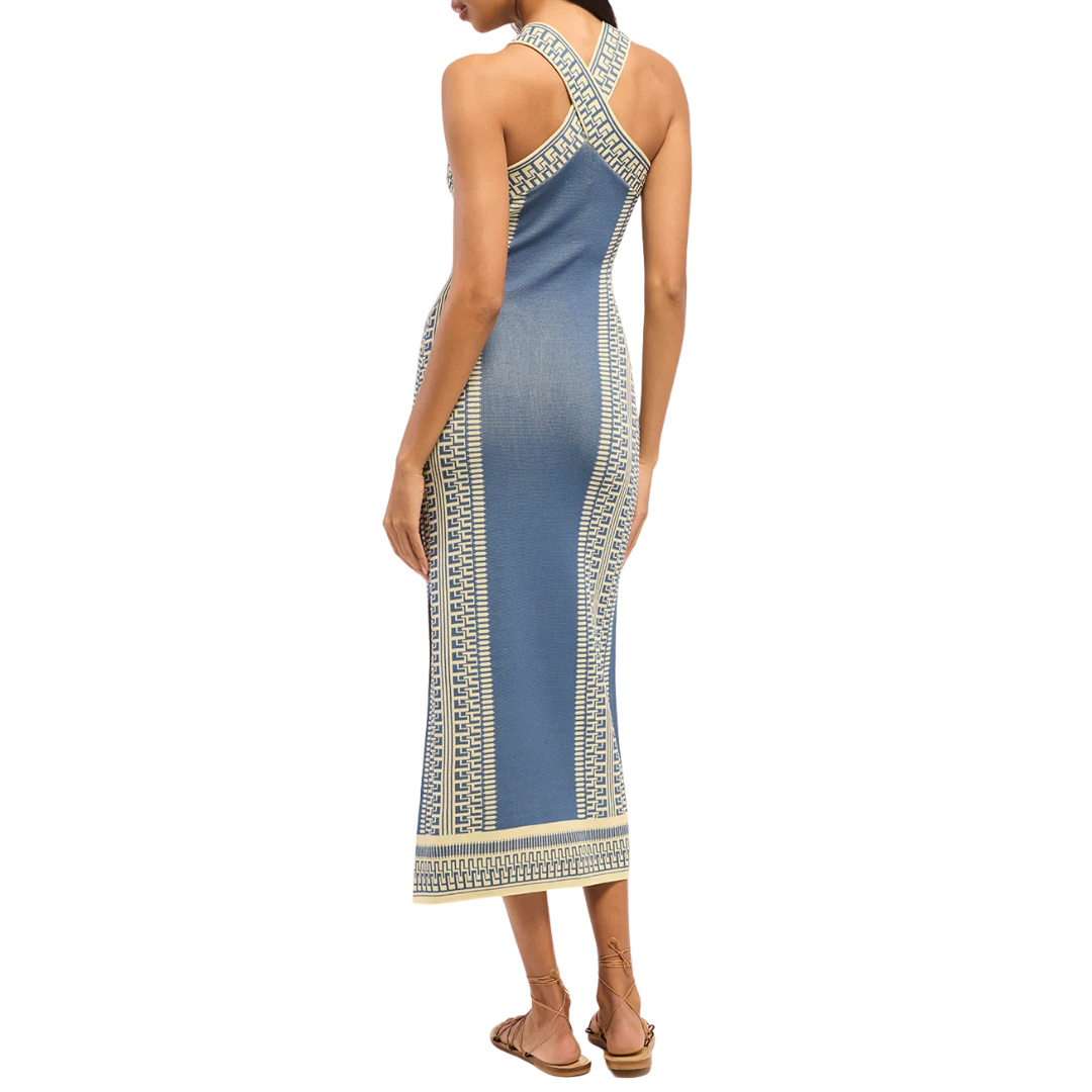 Odessa Dress in Aegean Geometry Blue