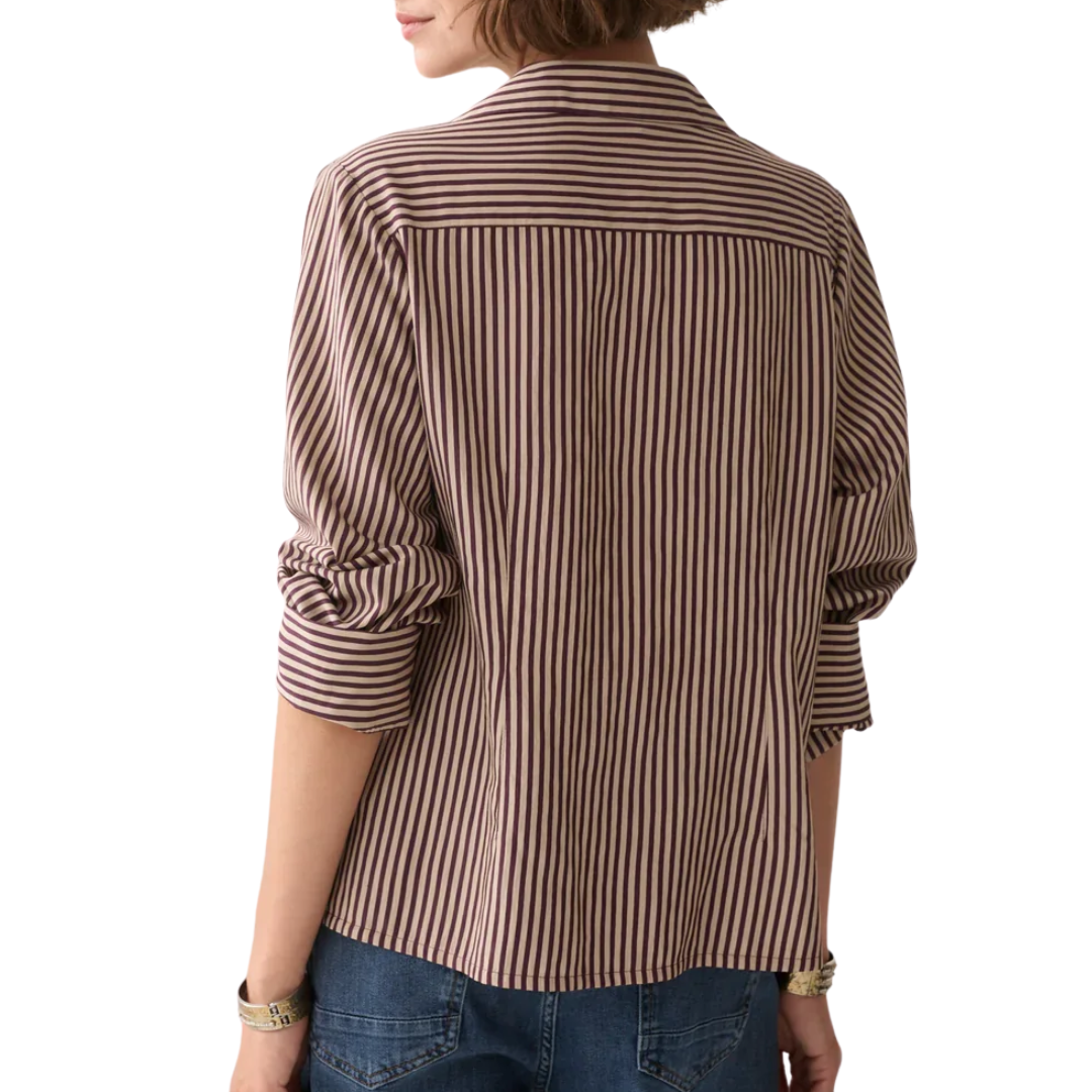 Two Tone Small Stripe Blouse in Dark Burgundy