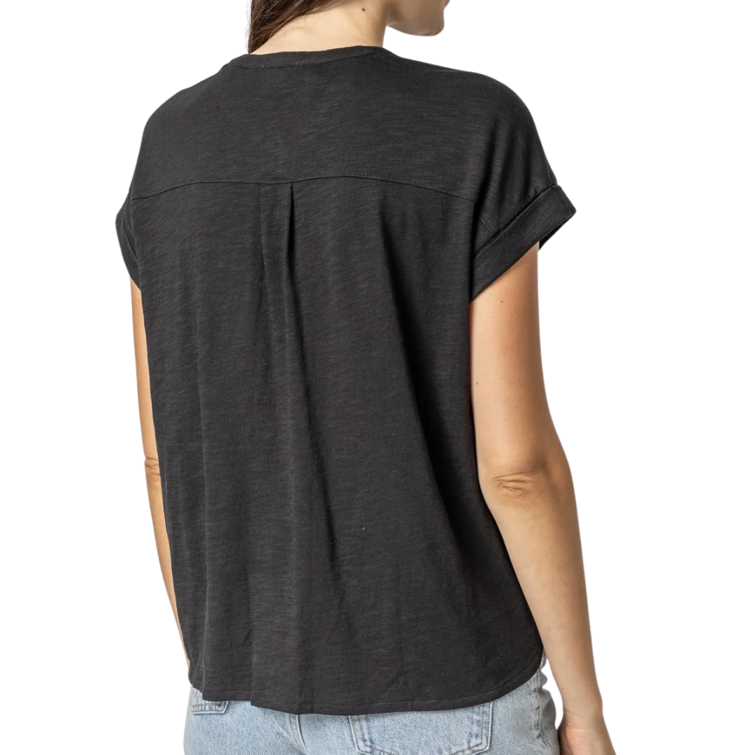 Mandarin Collar Button Down Shirt in Black