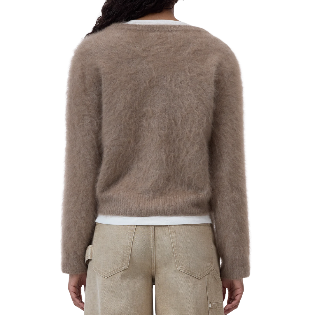 Brushed Cashmere Cardigan in Wheat Beige