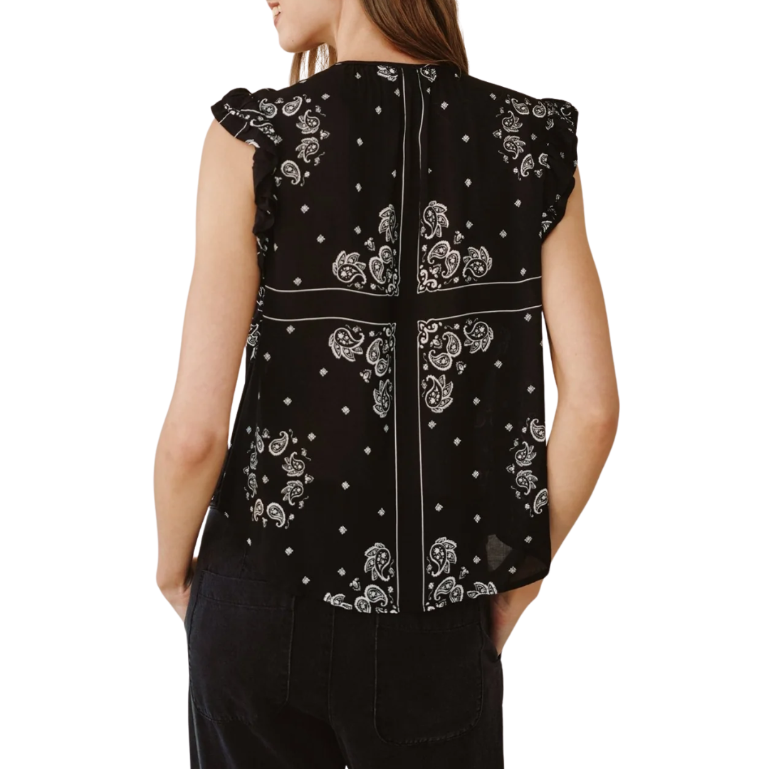 Ruffle Sleeve Tie Neck in Bandana Print
