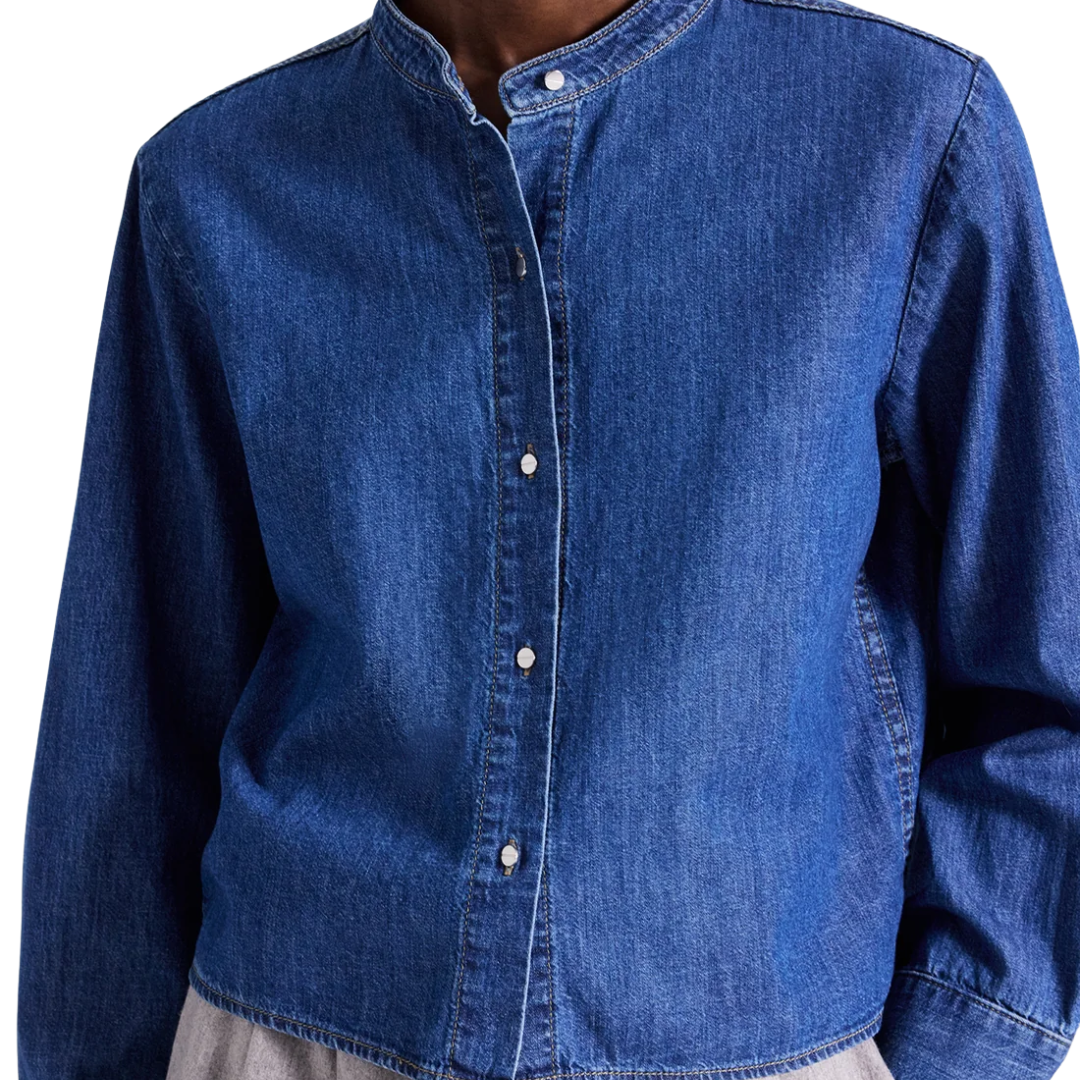 Stand Collar Cut Off Shirt in Paris