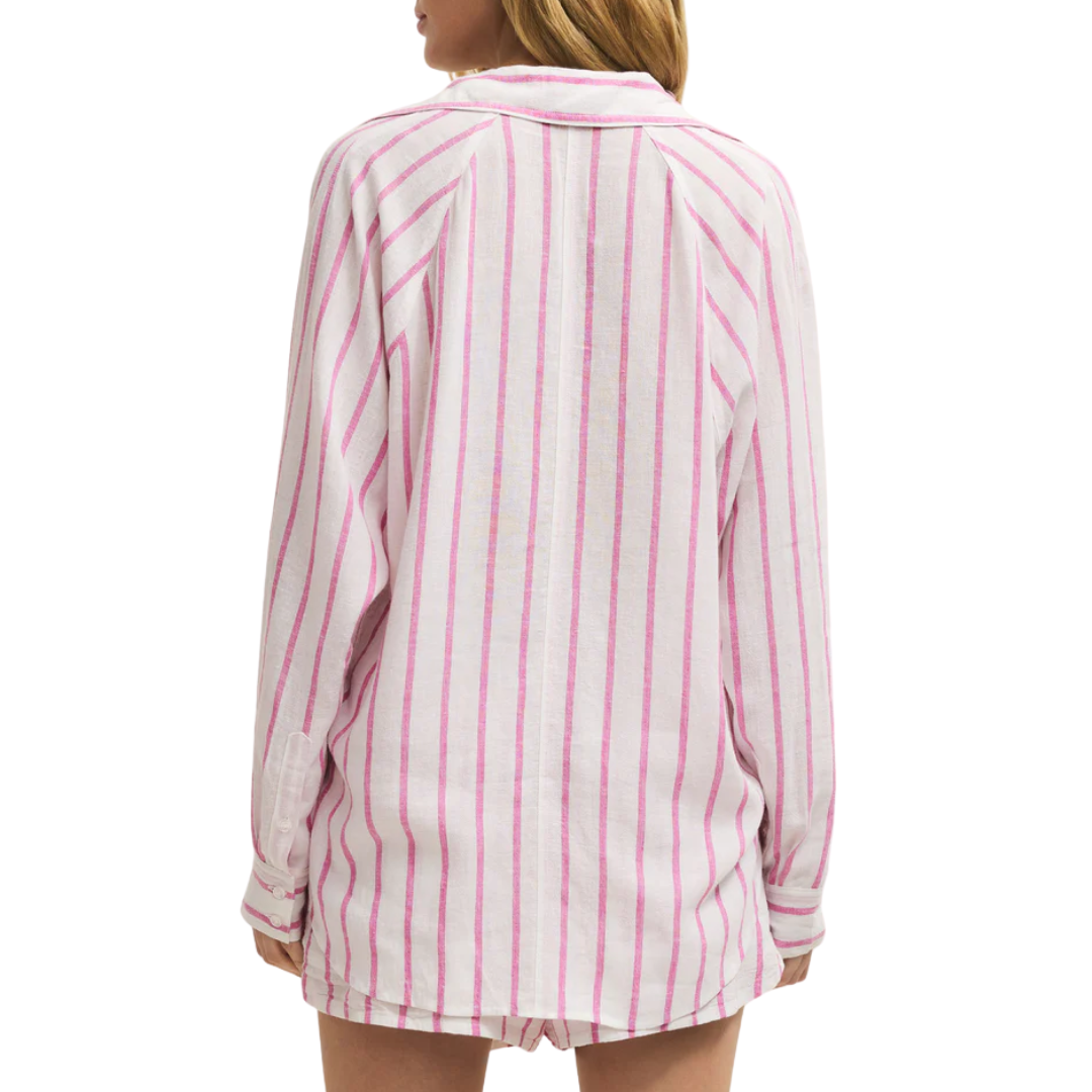 Perfect Linen Striped Top in Spanish Rose