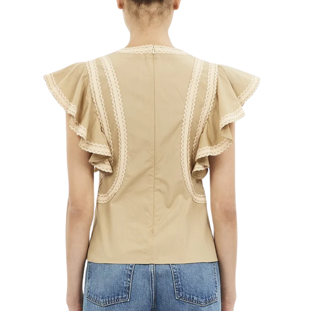 Anora Flutter Sleeve Top in Sand
